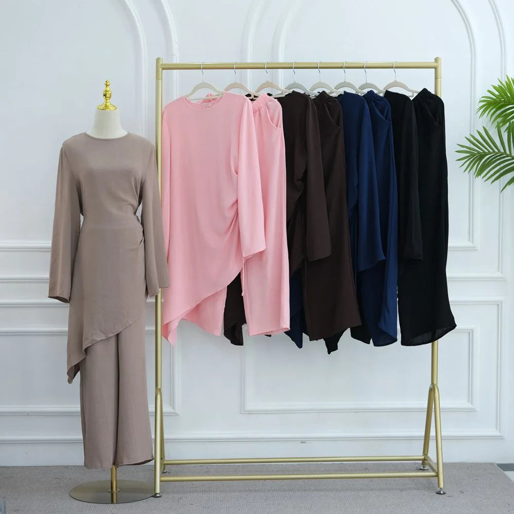 Daily Wear Muslim Women 2 Pieces Set Tops And Pants Suit Set #251105