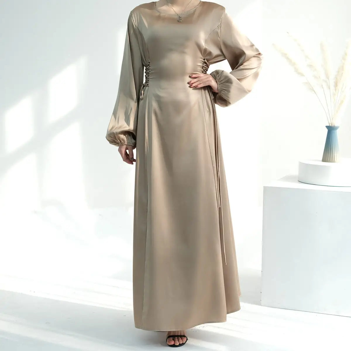 satin islamic dress Soft Satin Long Wedding Dress For Muslim Bride -