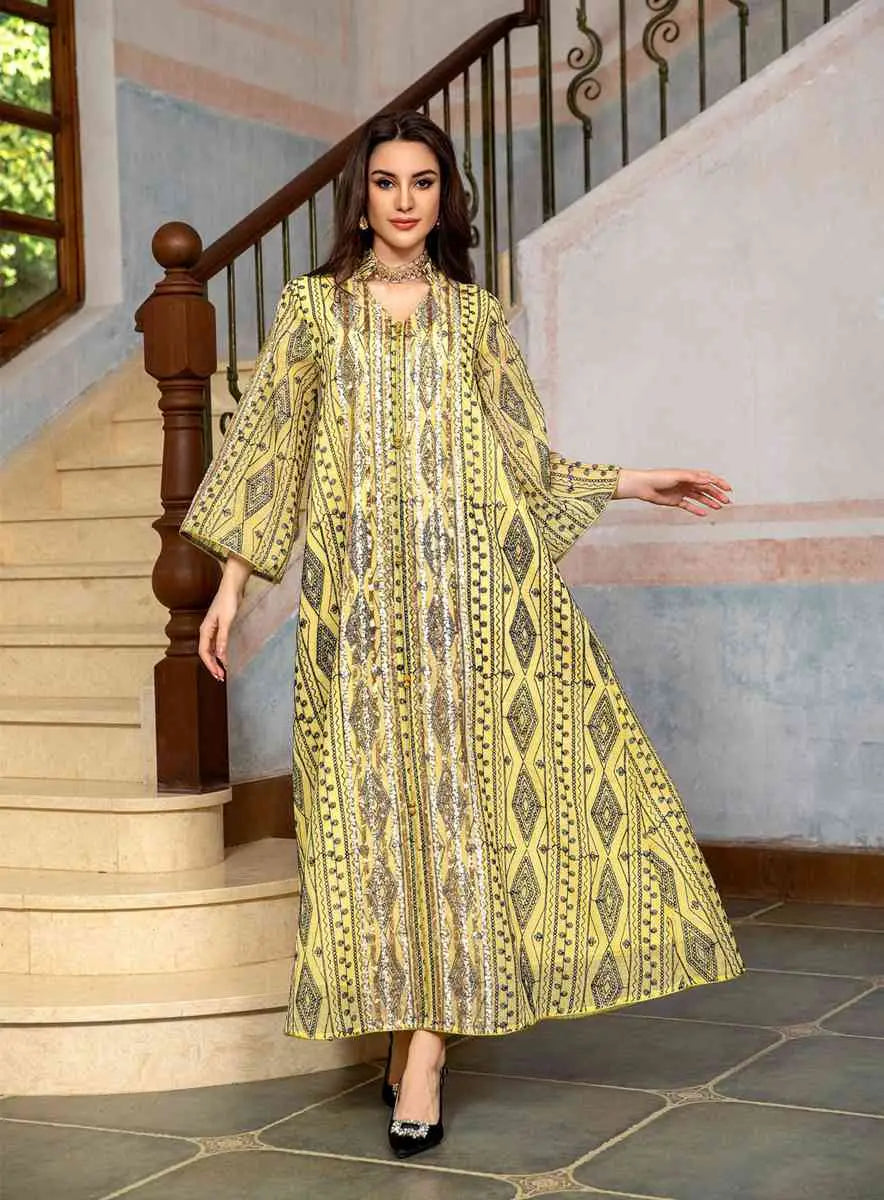 Eid Dress Sequins Embroidery Women Kaftan Caftan Dress