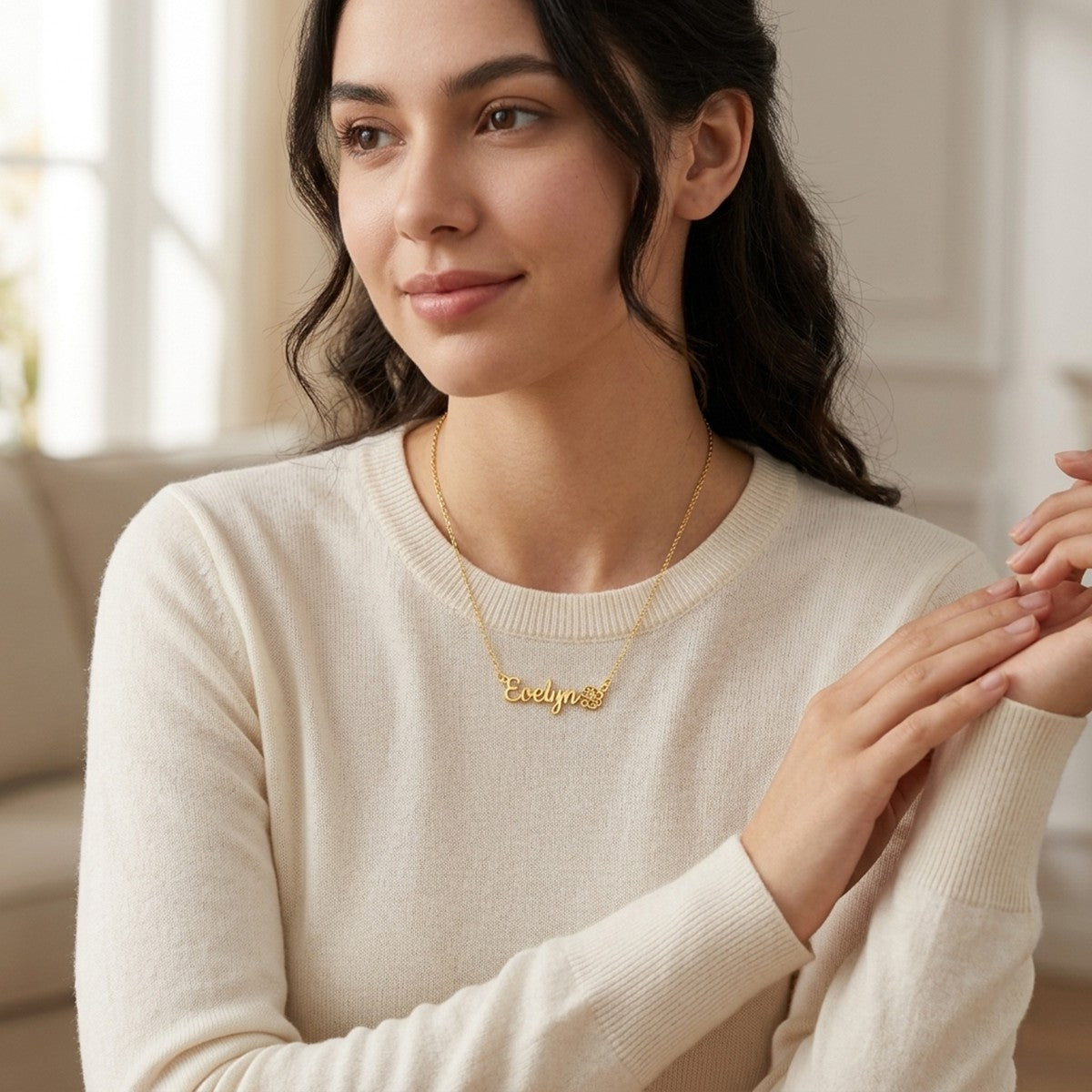 Personalized Name Necklace with Birth Flower Bouquet #3