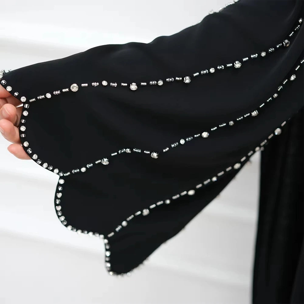 Hand-stitched Beads Nida Open Abaya Dress #251023