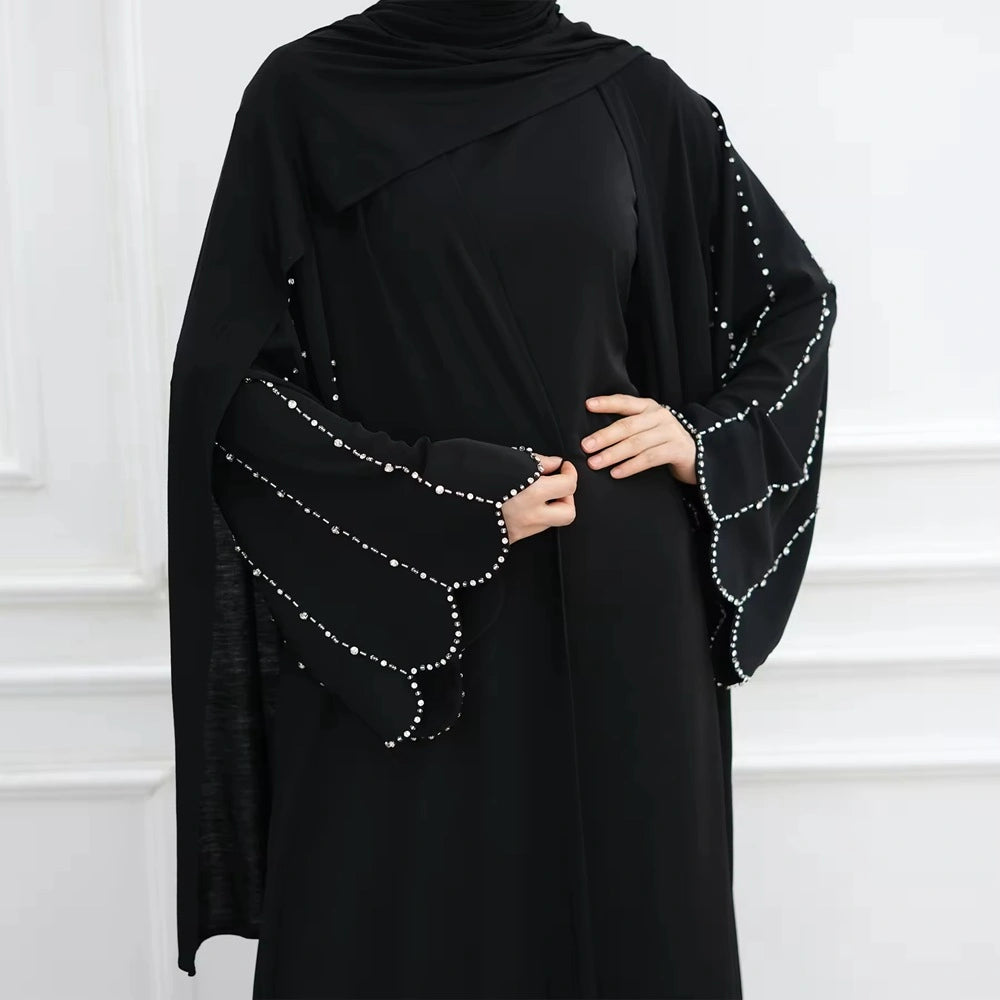 Hand-stitched Beads Nida Open Abaya Dress #251023