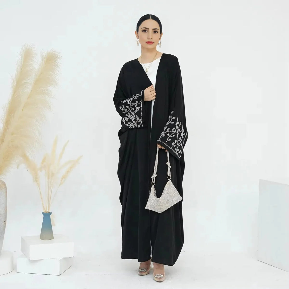 Beads Cuff Cardigan Open Abaya Dress #24862
