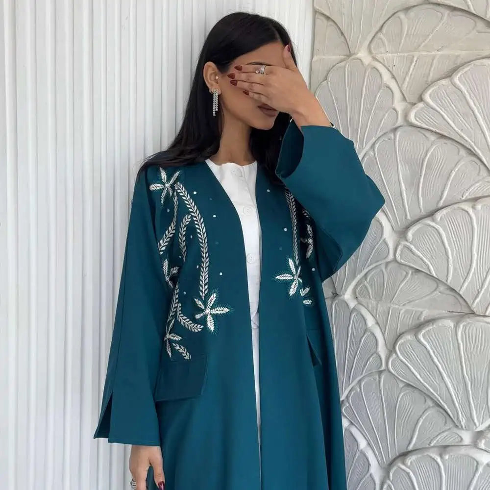 Embroidery Cardigan Open Abaya Dress #25213