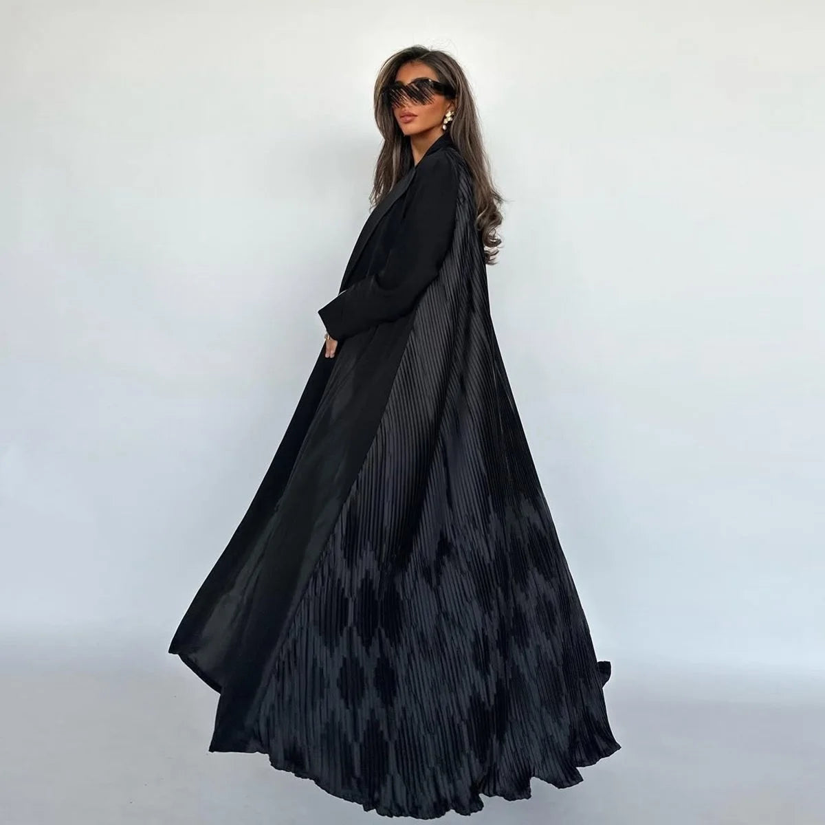 Pleated Cardigan Open Abaya Dress #25205