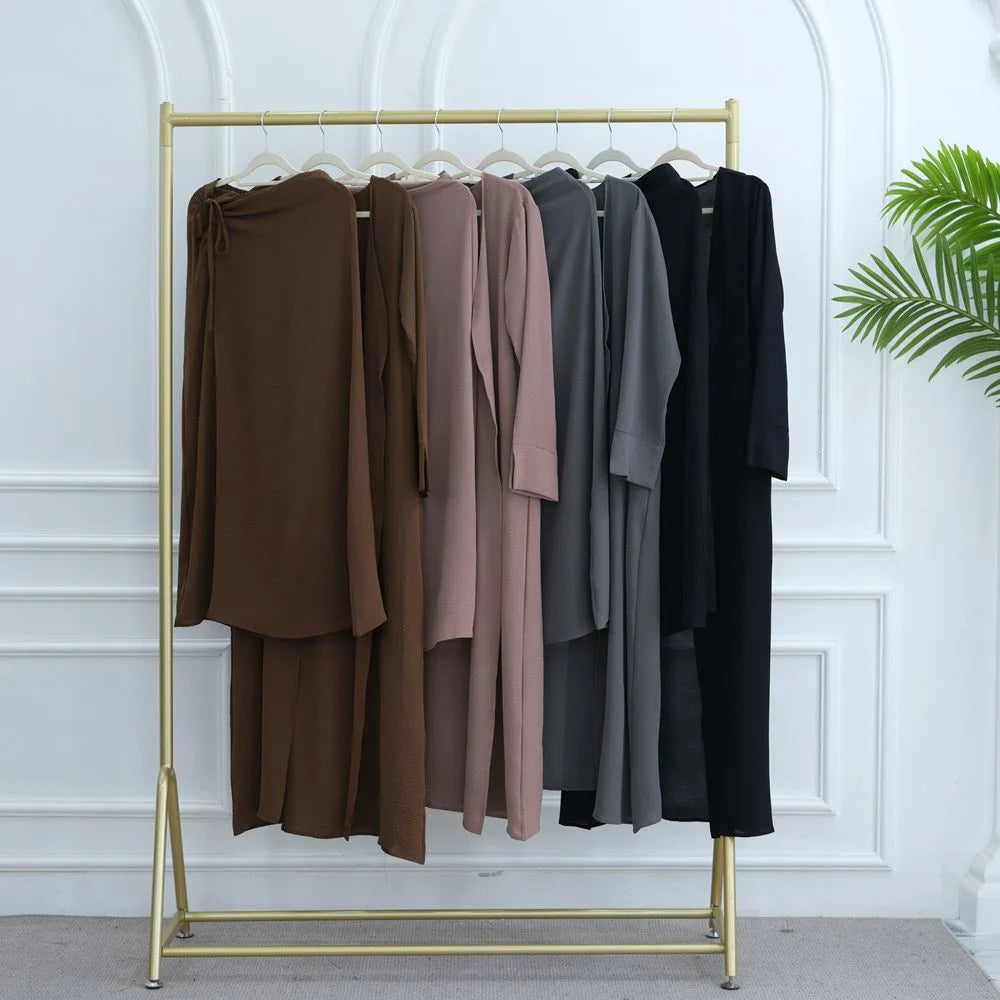 Muslim Women Daily Wear 2 Pieces Set Open Abaya Dress With Skirt #251091