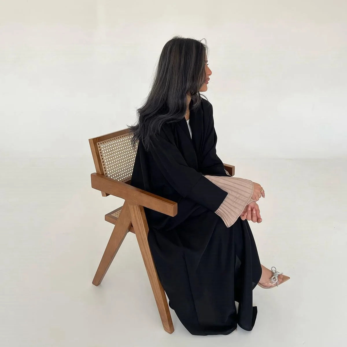 Pleated Wrinkle Cardigan Open Abaya Dress #25185