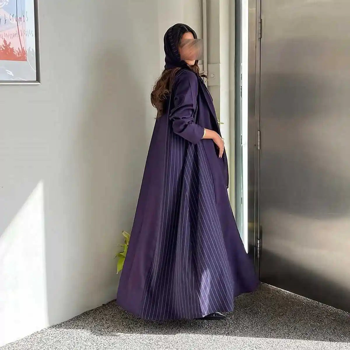 Cardigan Open Abaya Dress - Purple - #25178