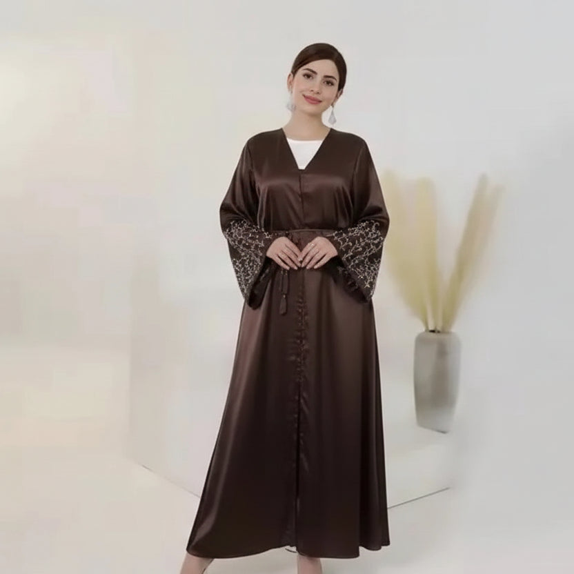 Hand Beading Muslim Women Open Abaya Dress Urgarment Hand Beading Muslim Women Open Abaya Dress Urgarment