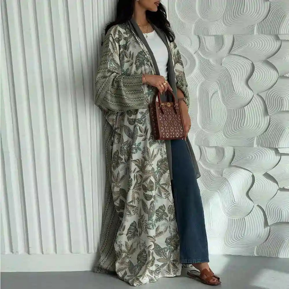 Printed Cardigan Open Abaya Dress #25224