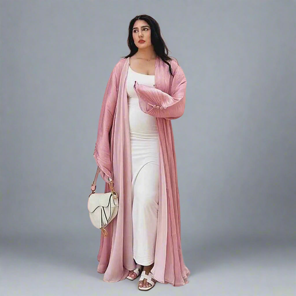 Muslim Women Winter Fall Cotton-Blend Classic Open Abaya Dress