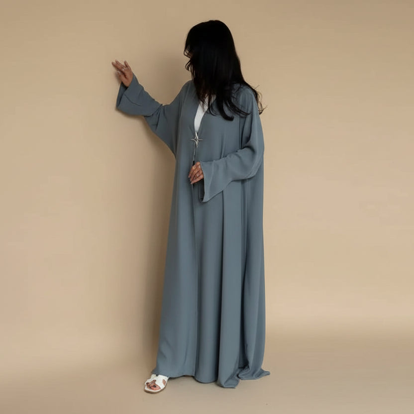 Satin Cardigan Open Abaya Dress #25218
