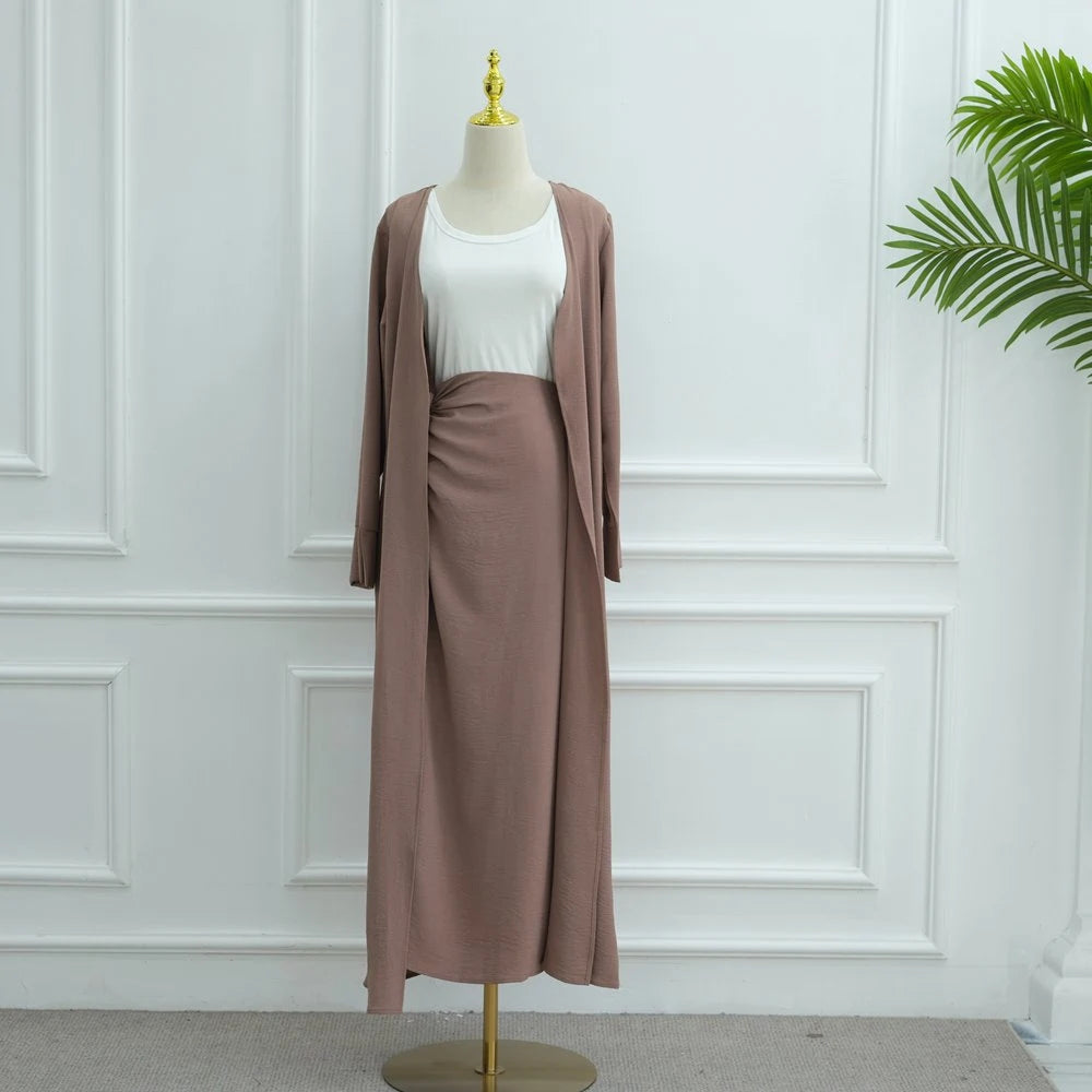 Muslim Women Daily Wear 2 Pieces Set Open Abaya Dress With Skirt #251091