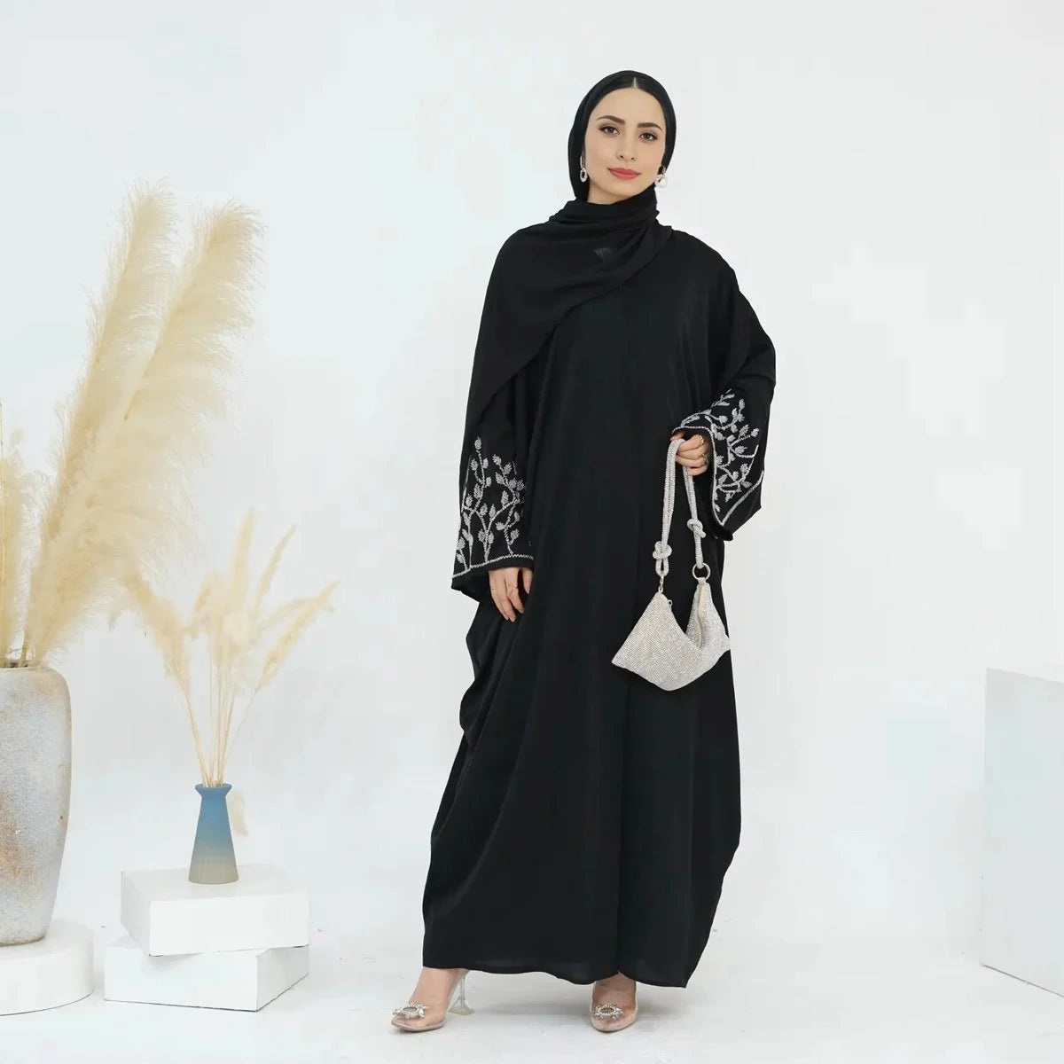 Beads Cuff Cardigan Open Abaya Dress #24862