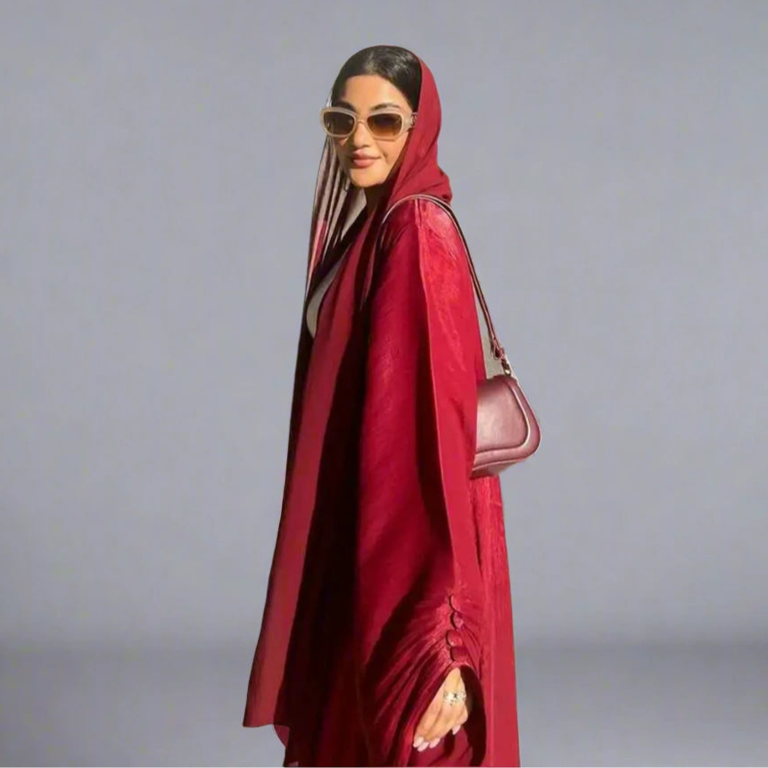Urgarment Cardigan Open Abaya Dress - Bright Satin - Pink/Light Green/Apricot/Red
