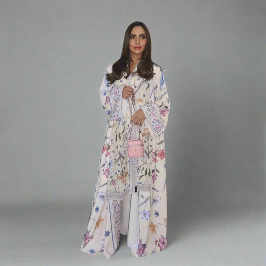Printed Cardigan Open Abaya Dress With Matching Hijab #25223