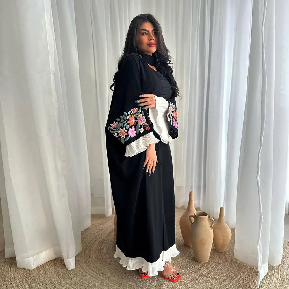 Embroidery Dubai Arab Cardigan Open Abaya Dress #25215