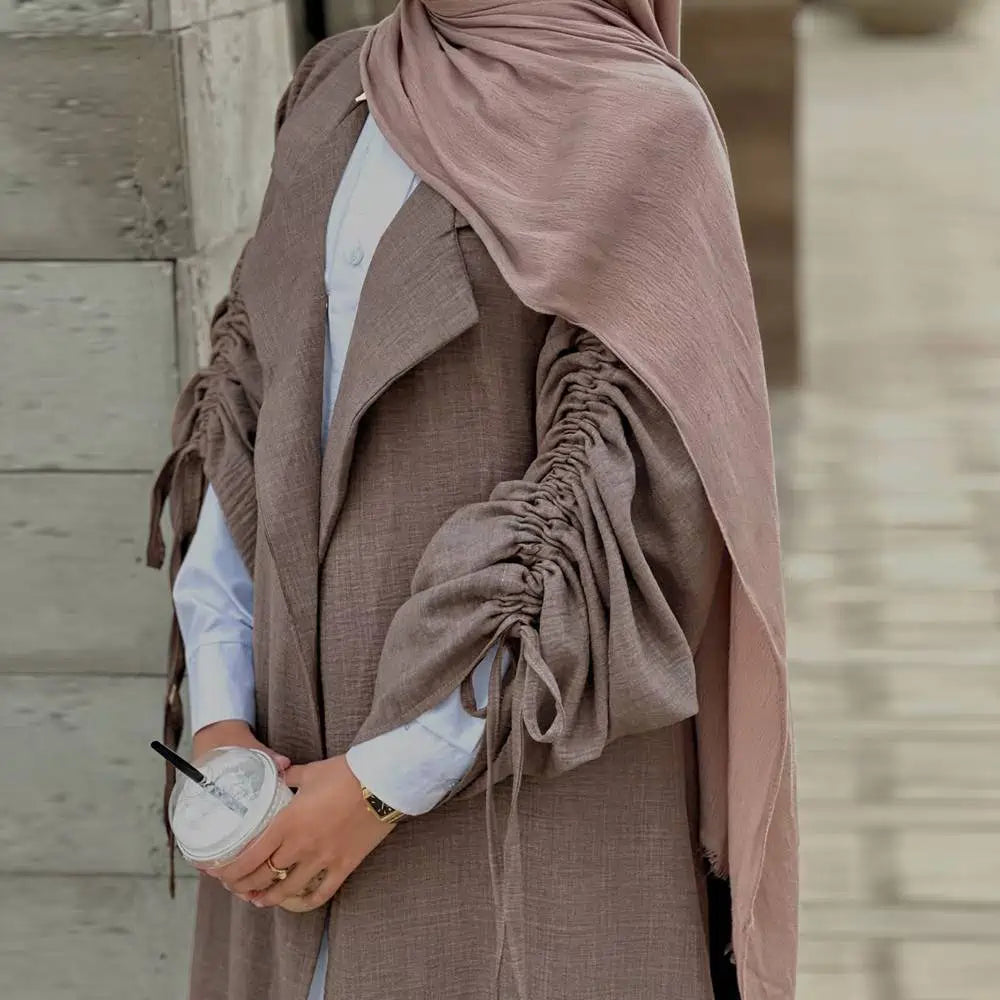 Muslim Women Tailored Collar Open Abaya Dress #251097