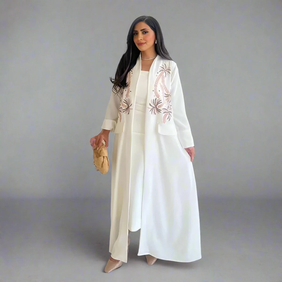 Embroidery Cardigan Open Abaya Dress #25172