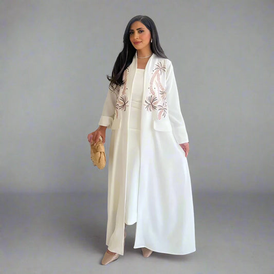 Embroidery Cardigan Open Abaya Dress #25172