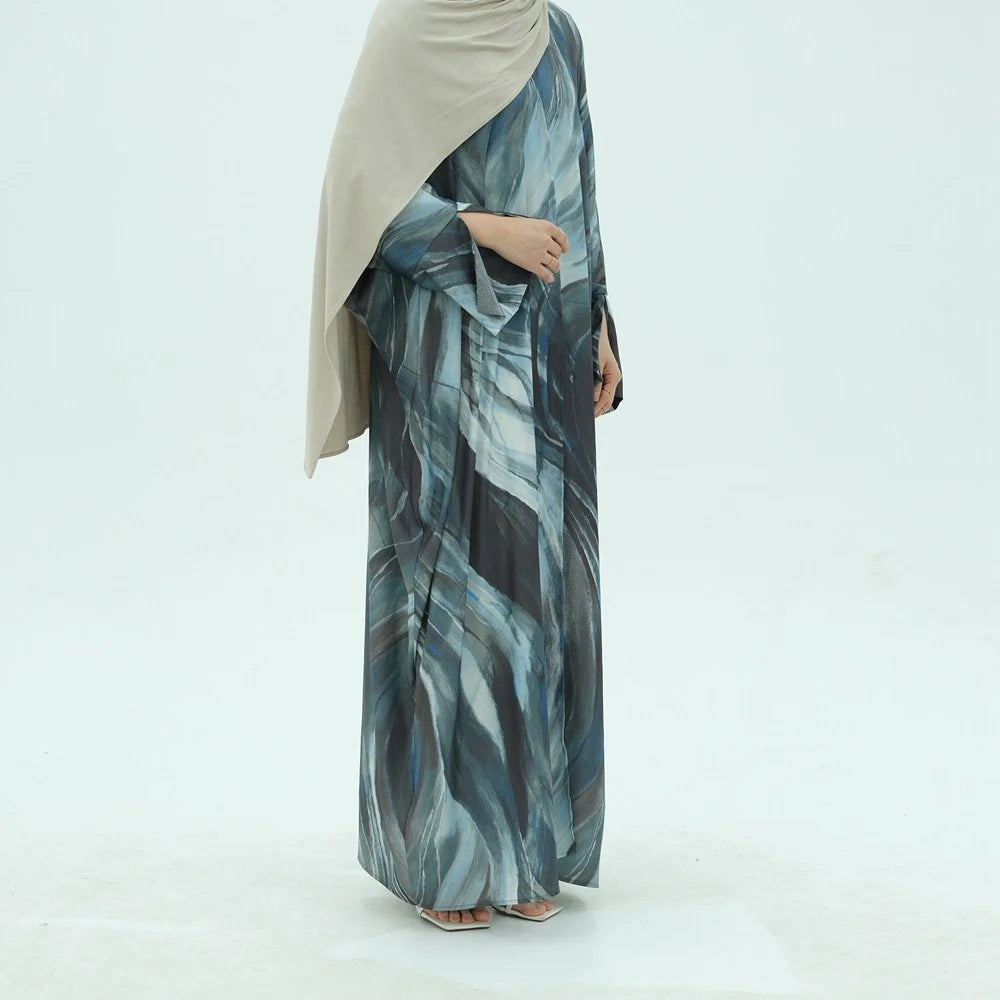 Middle East Arab Printed Cardigan Open Abaya Dress #25984