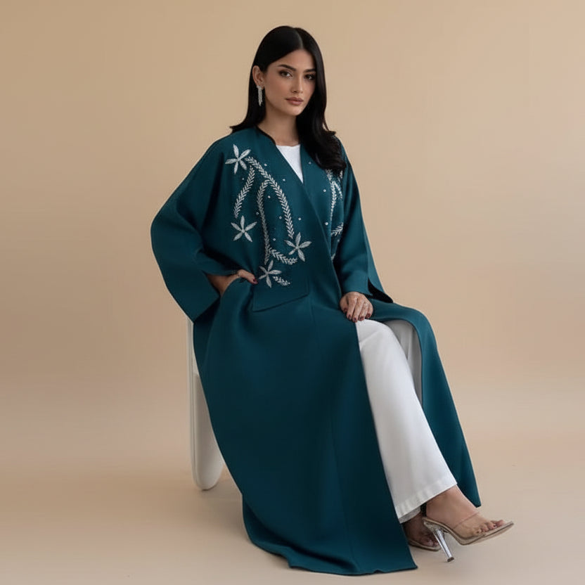 Embroidery Cardigan Open Abaya Dress #25213