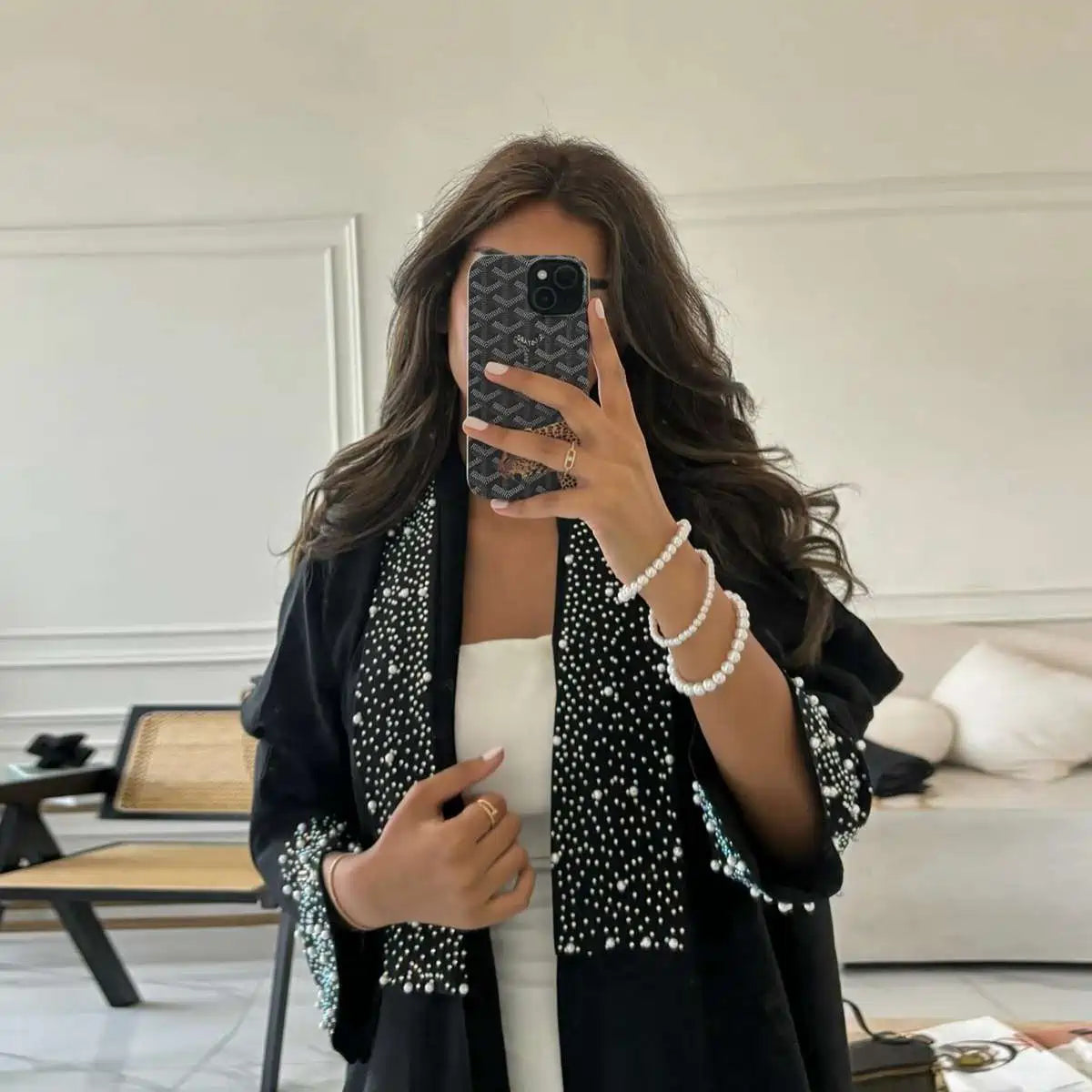 Hotfix Rhinestone Cardigan Open Abaya Dress #24169