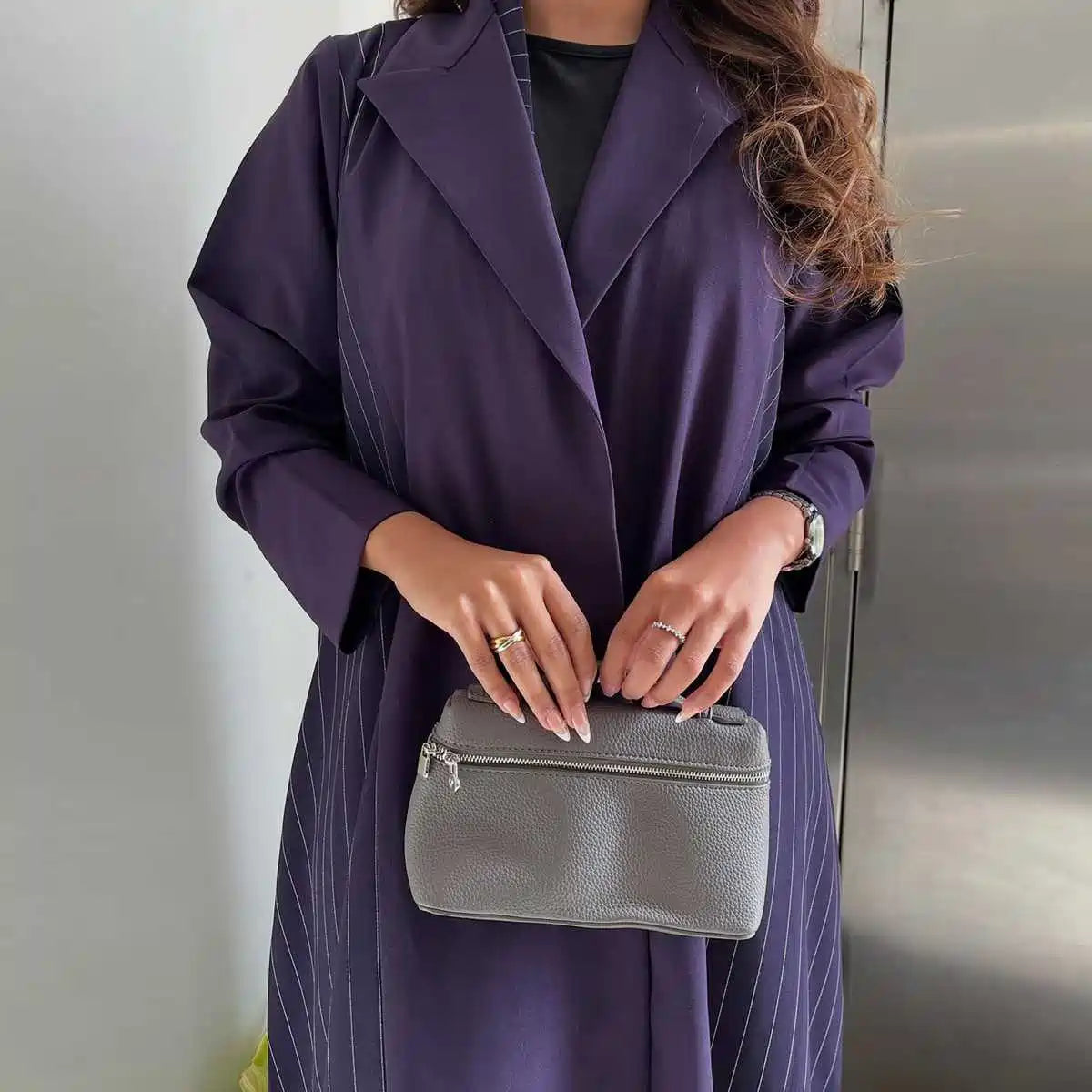 Cardigan Open Abaya Dress - Purple - #25178
