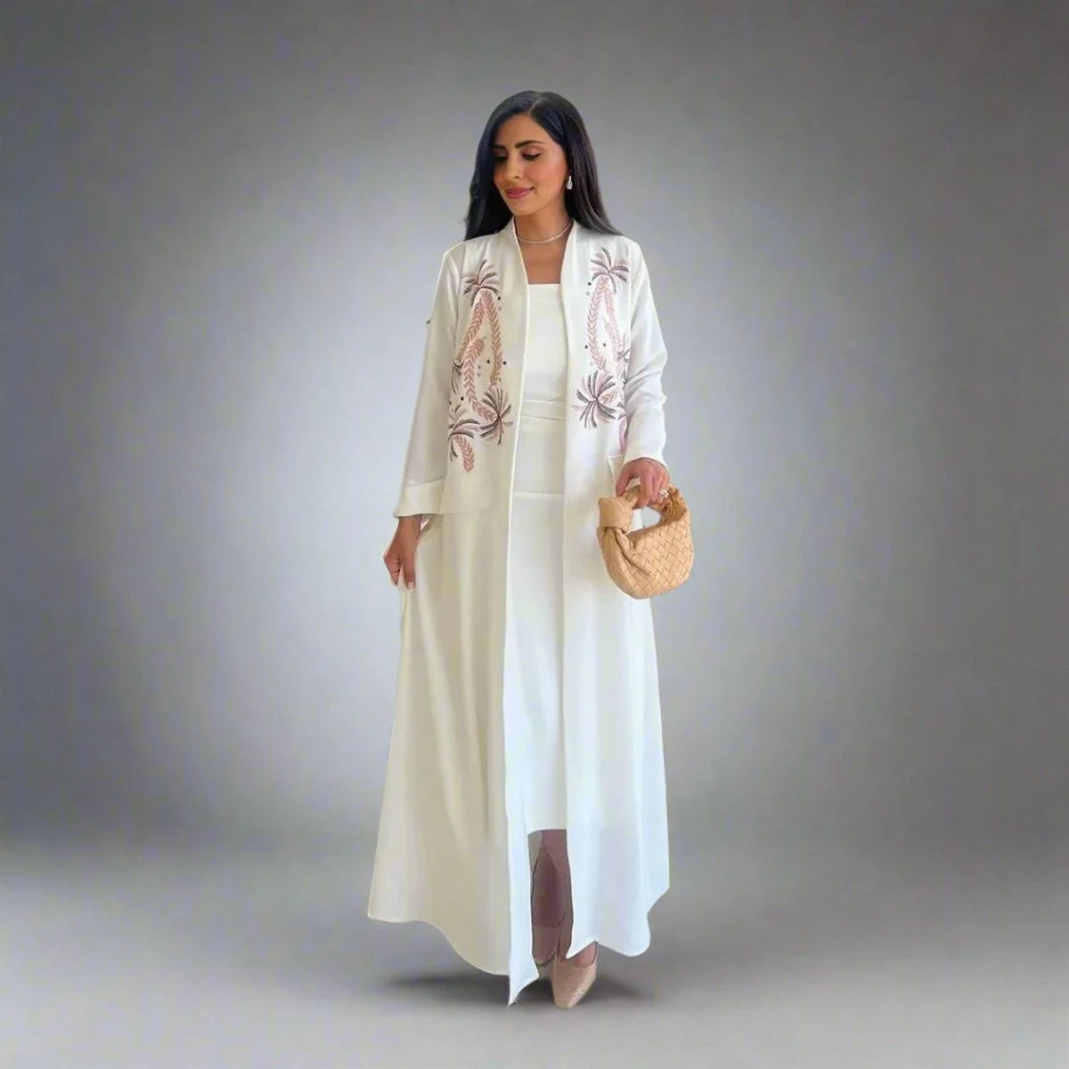 Embroidery Cardigan Open Abaya Dress #25172