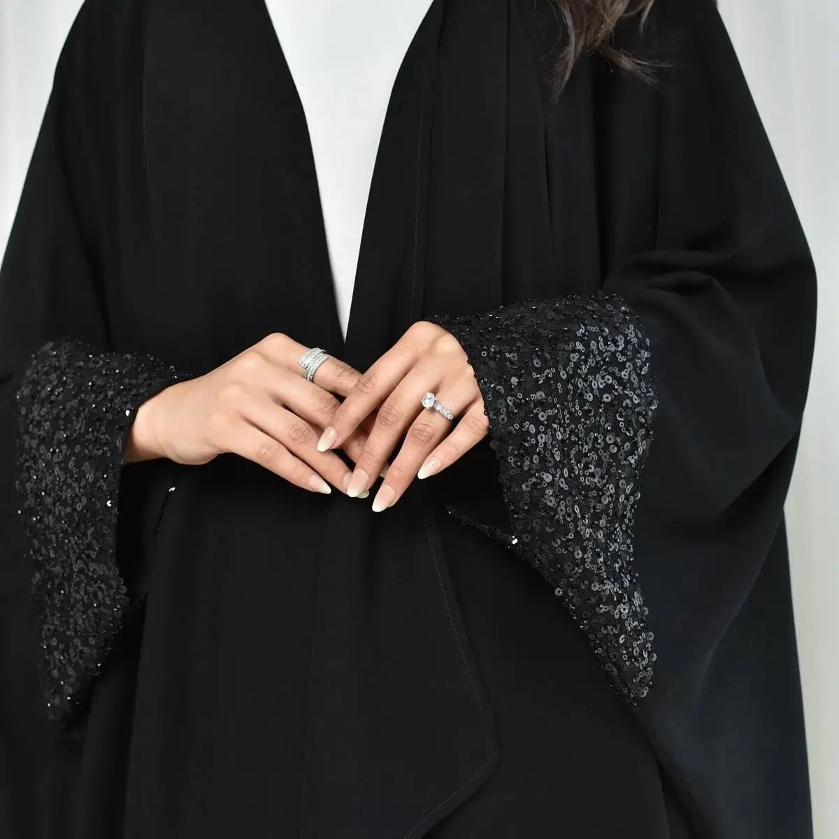 Sequins Cuff Cardigan Open Abaya Dress #24167