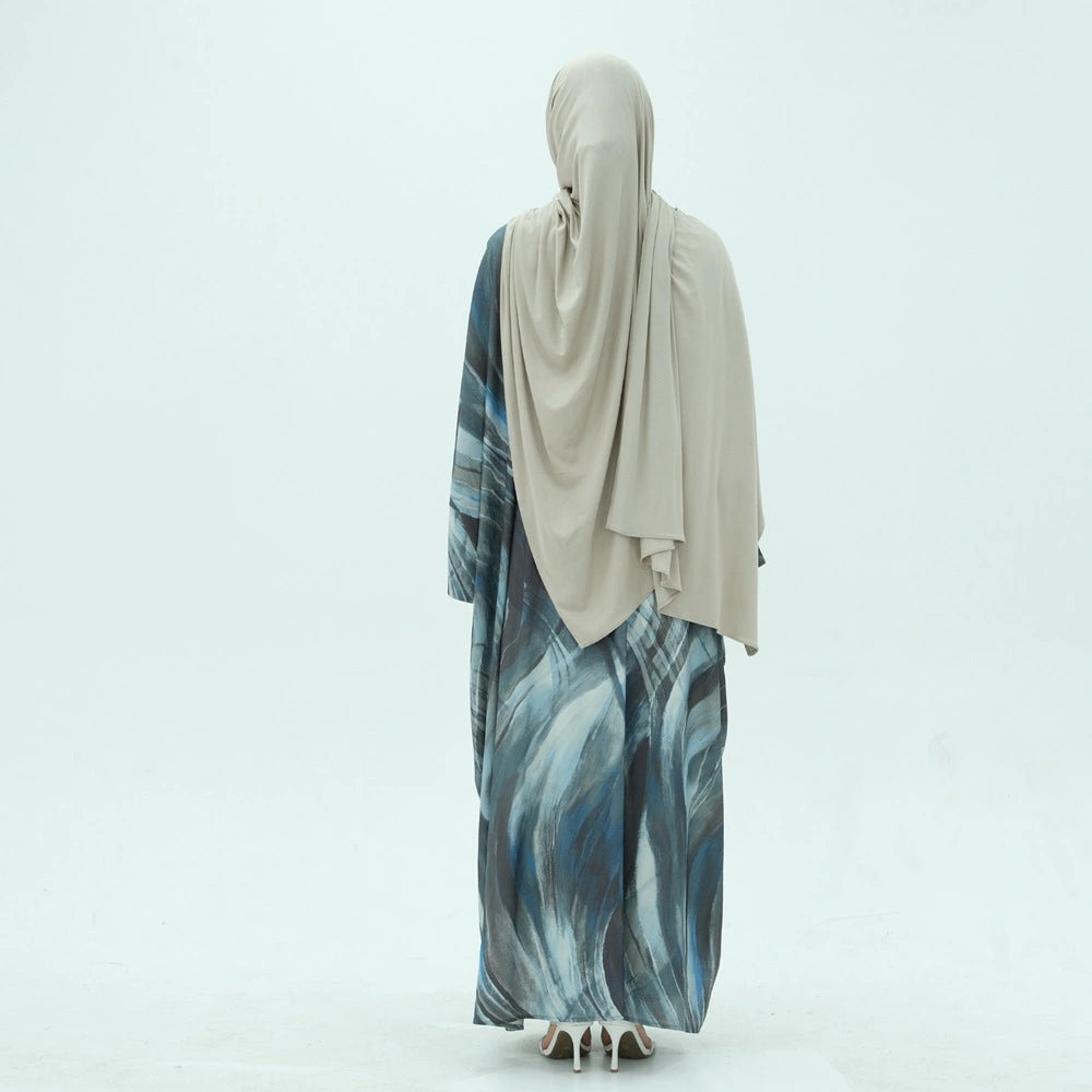 Middle East Arab Printed Cardigan Open Abaya Dress #25984
