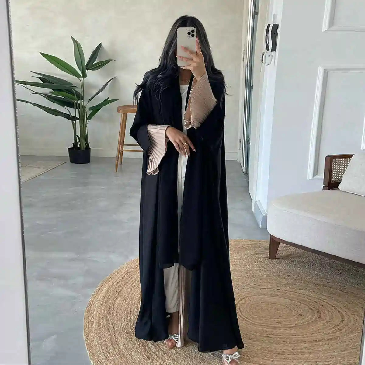 Pleated Wrinkle Cardigan Open Abaya Dress #25185