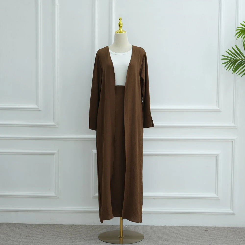 Muslim Women Daily Wear 2 Pieces Set Open Abaya Dress With Skirt #251091