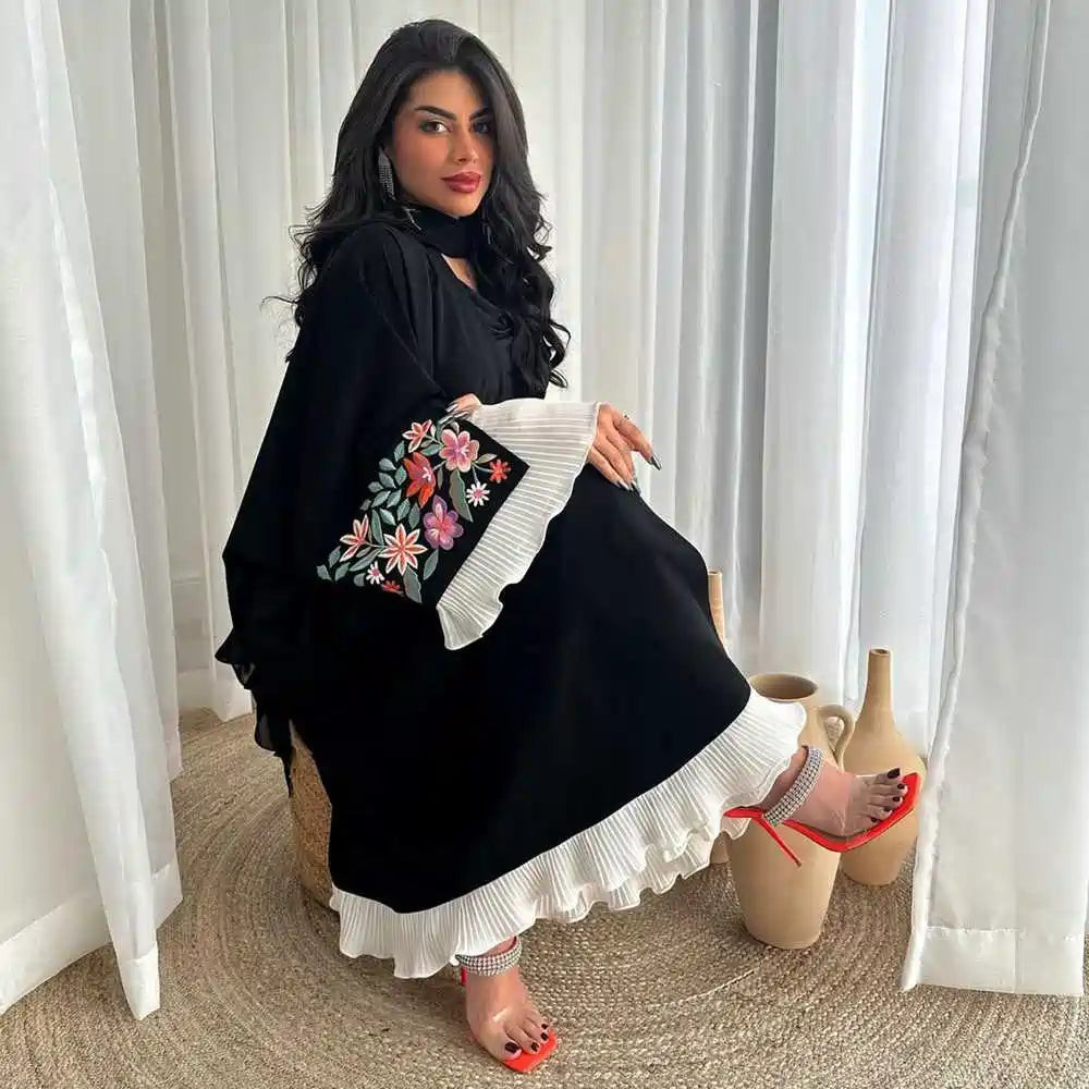 Embroidery Dubai Arab Cardigan Open Abaya Dress #25215