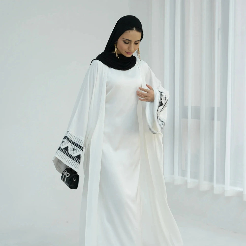 Embroidery Cardigan Open Abaya Dress #25844