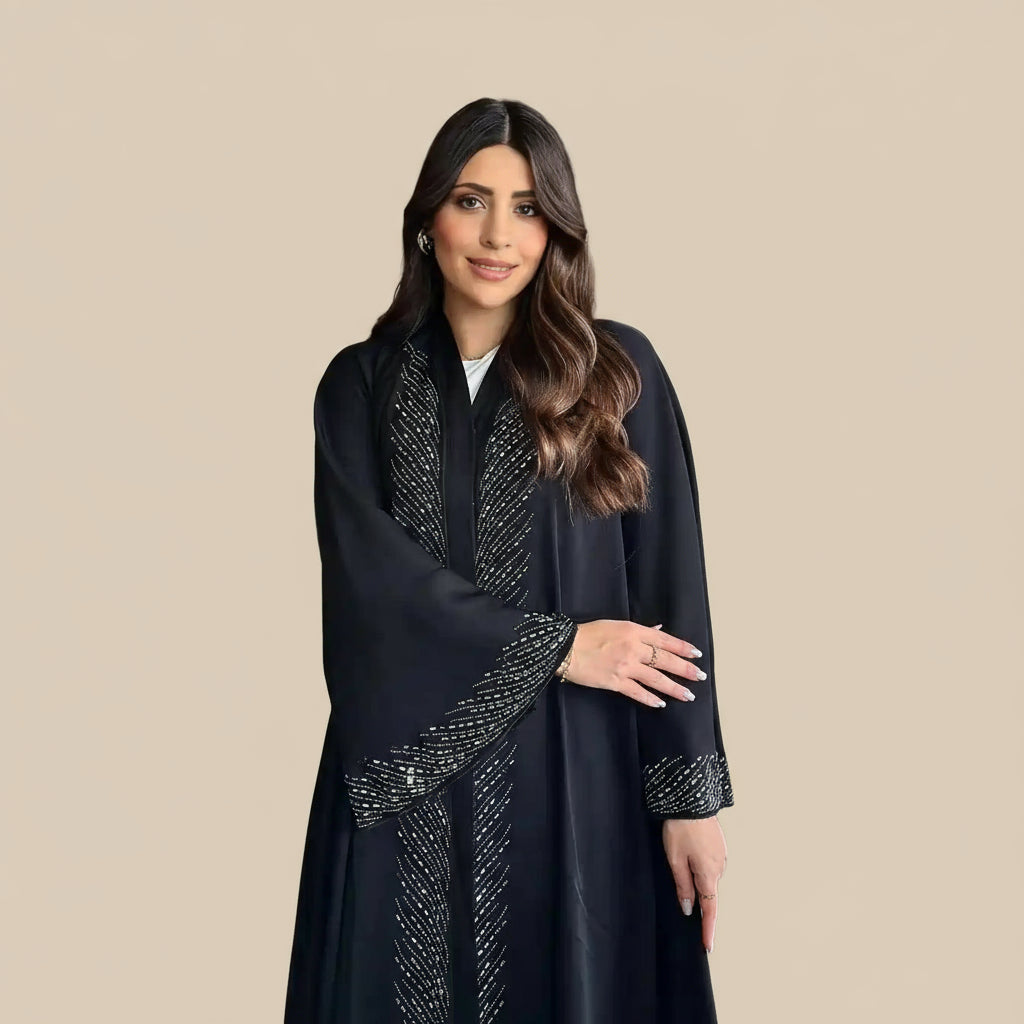 Muslim Women Hotfix Rhinestone Cardigan Open Abaya Dress #25251
