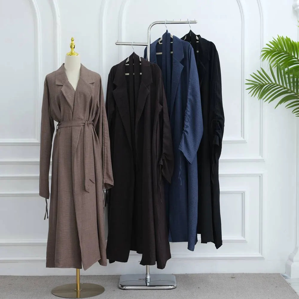 Muslim Women Tailored Collar Open Abaya Dress #251097