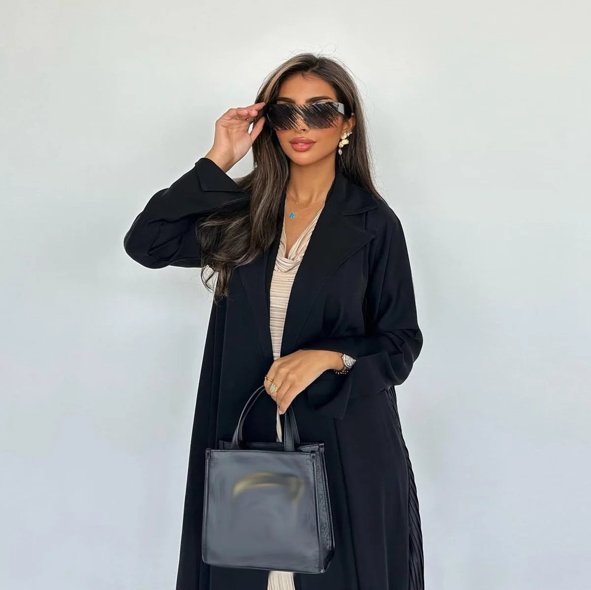 Pleated Cardigan Open Abaya Dress #25205