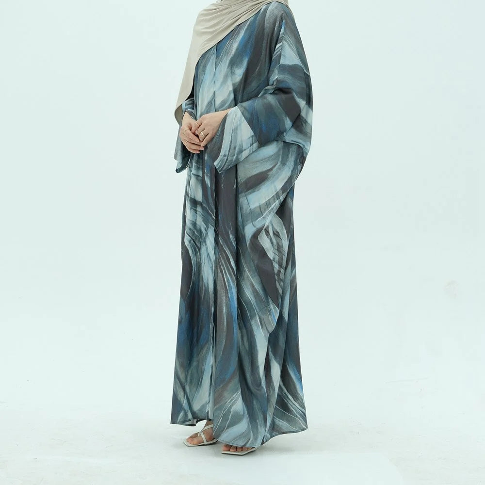 Middle East Arab Printed Cardigan Open Abaya Dress #25984