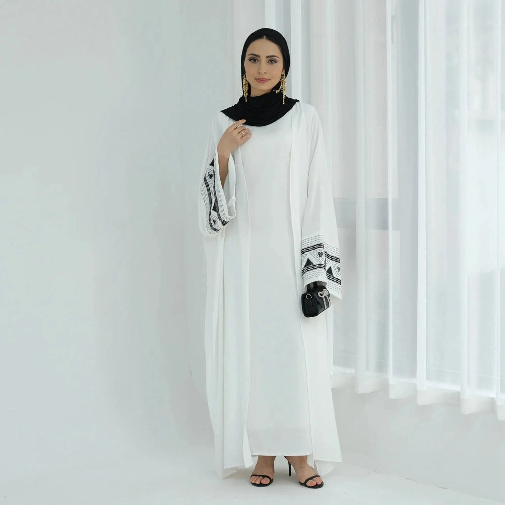 Embroidery Cardigan Open Abaya Dress #25844