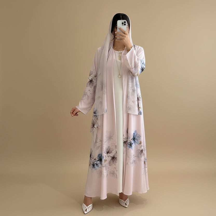 Middle East Arab Dubai Printed Open Abaya Dress With Hijab #251118 –  Urgarment