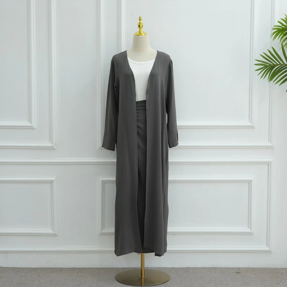 Muslim Women Daily Wear 2 Pieces Set Open Abaya Dress With Skirt #251091