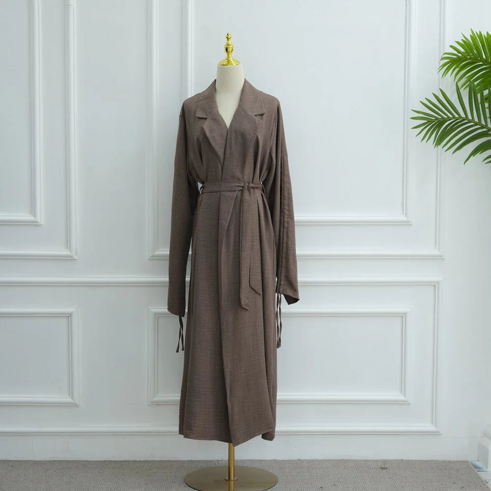 Muslim Women Tailored Collar Open Abaya Dress #251097