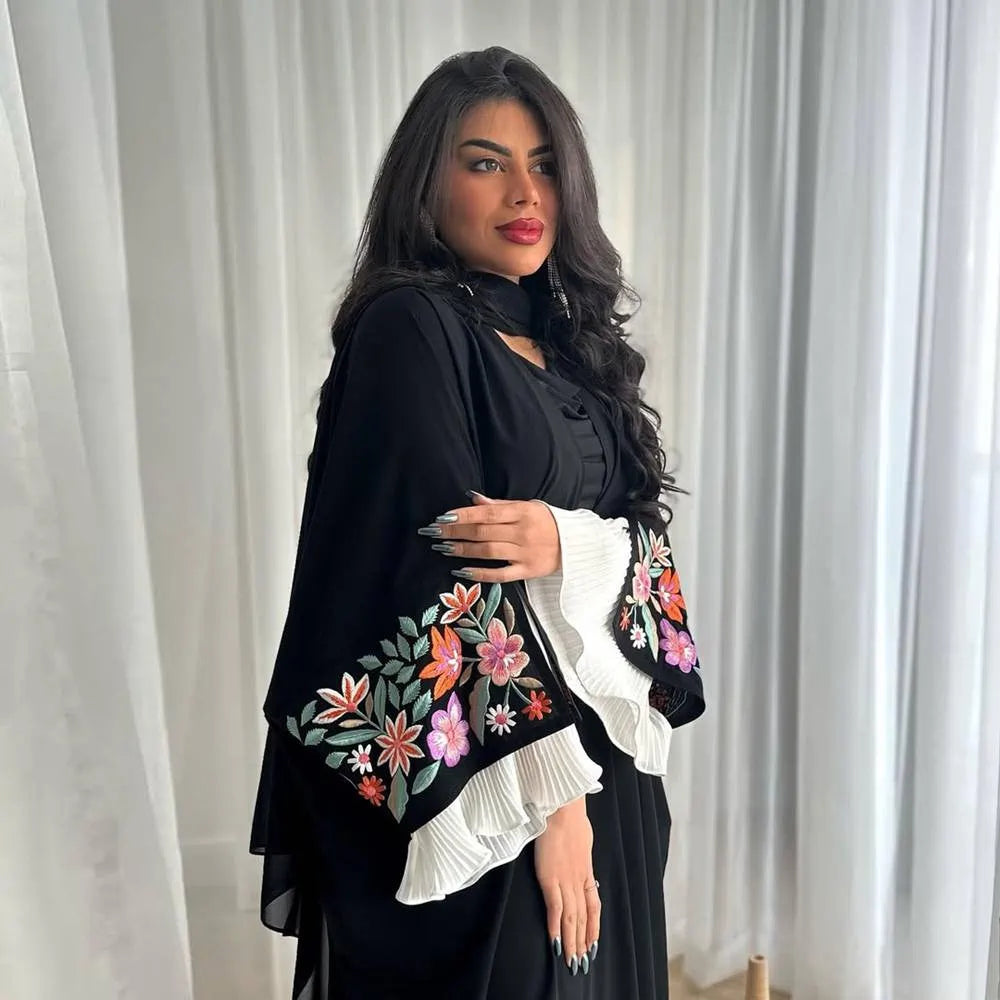 Embroidery Dubai Arab Cardigan Open Abaya Dress #25215