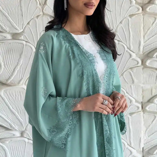 Lace Cardigan Open Abaya Dress #25214