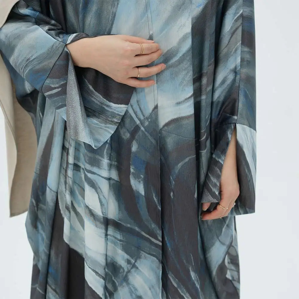 Middle East Arab Printed Cardigan Open Abaya Dress #25984