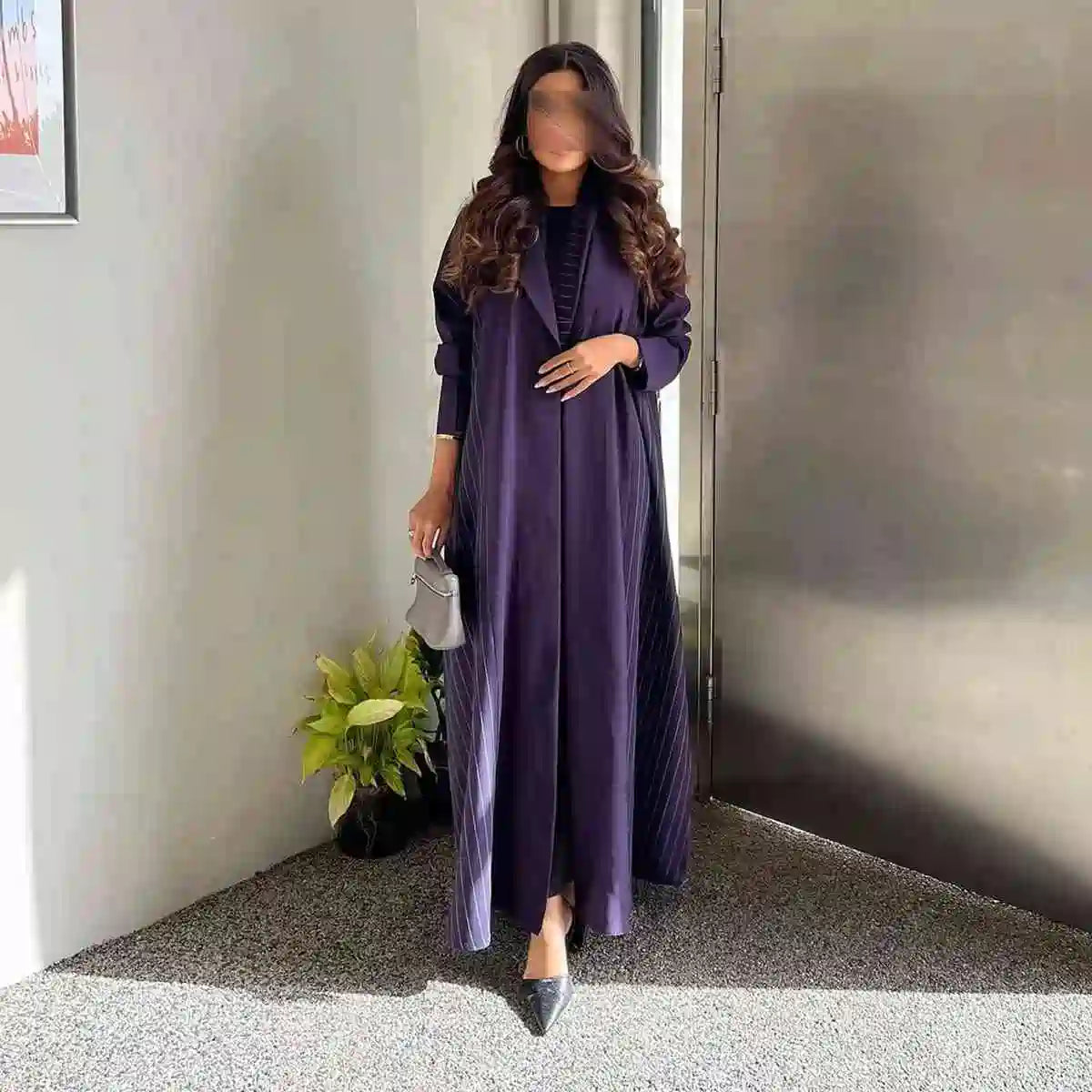 Cardigan Open Abaya Dress - Purple - #25178