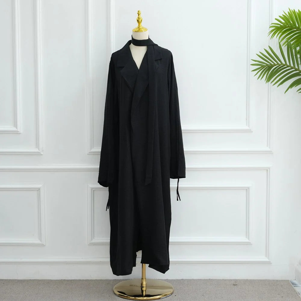 Muslim Women Tailored Collar Open Abaya Dress #251097