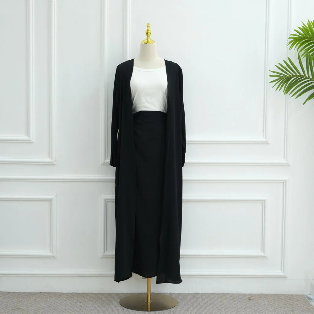 Muslim Women Daily Wear 2 Pieces Set Open Abaya Dress With Skirt #251091