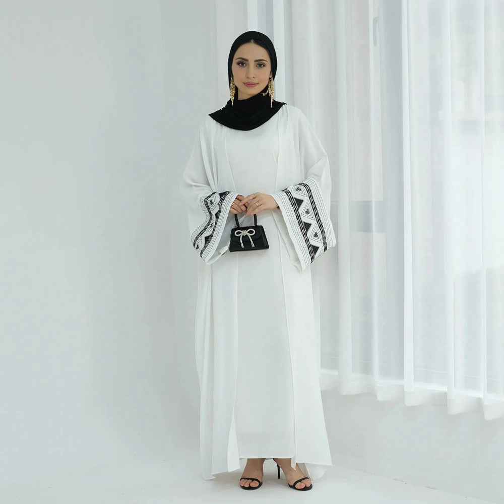 Embroidery Cardigan Open Abaya Dress #25844